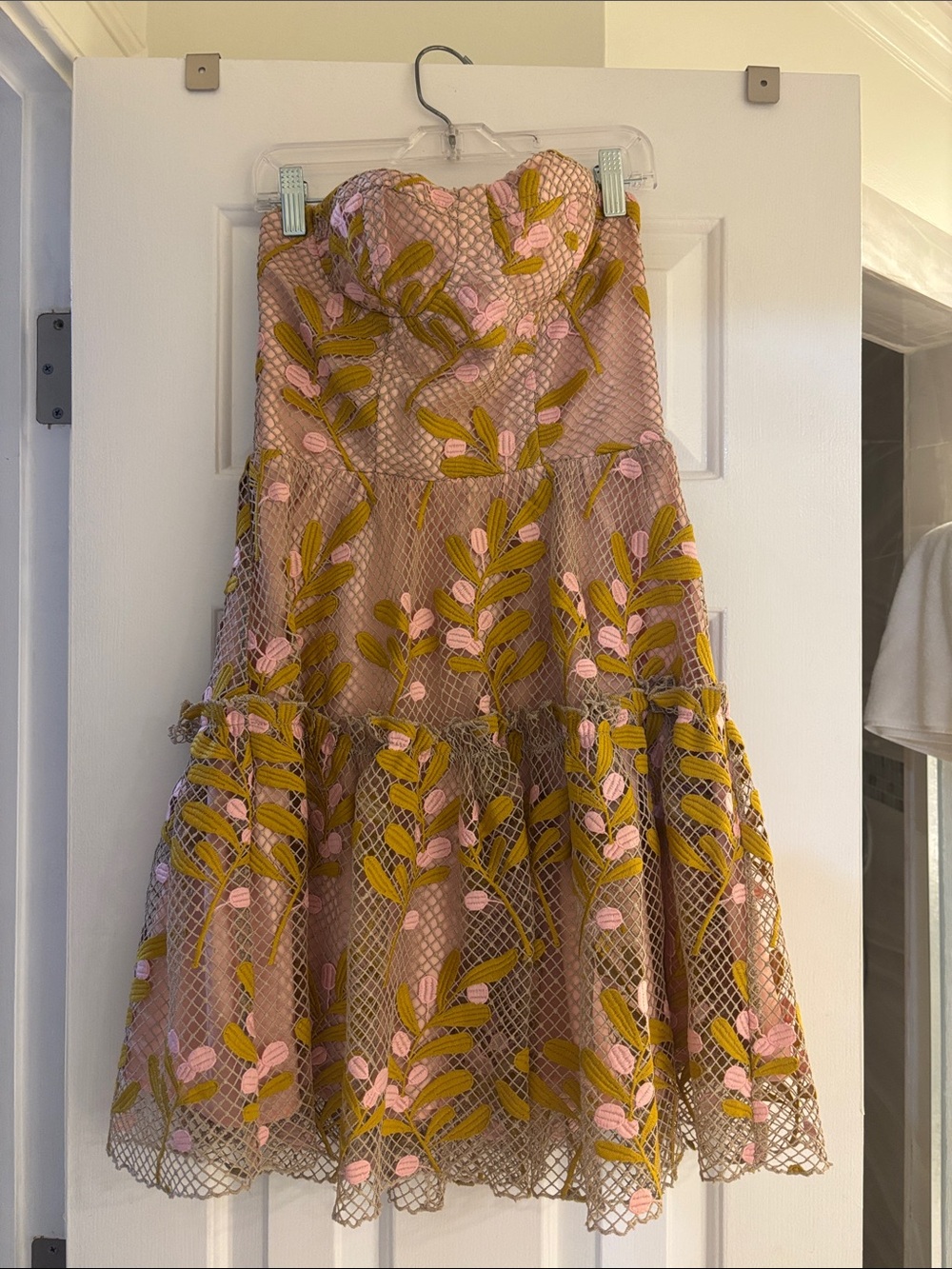 Eva Franco Strapless Floral Lace Dress